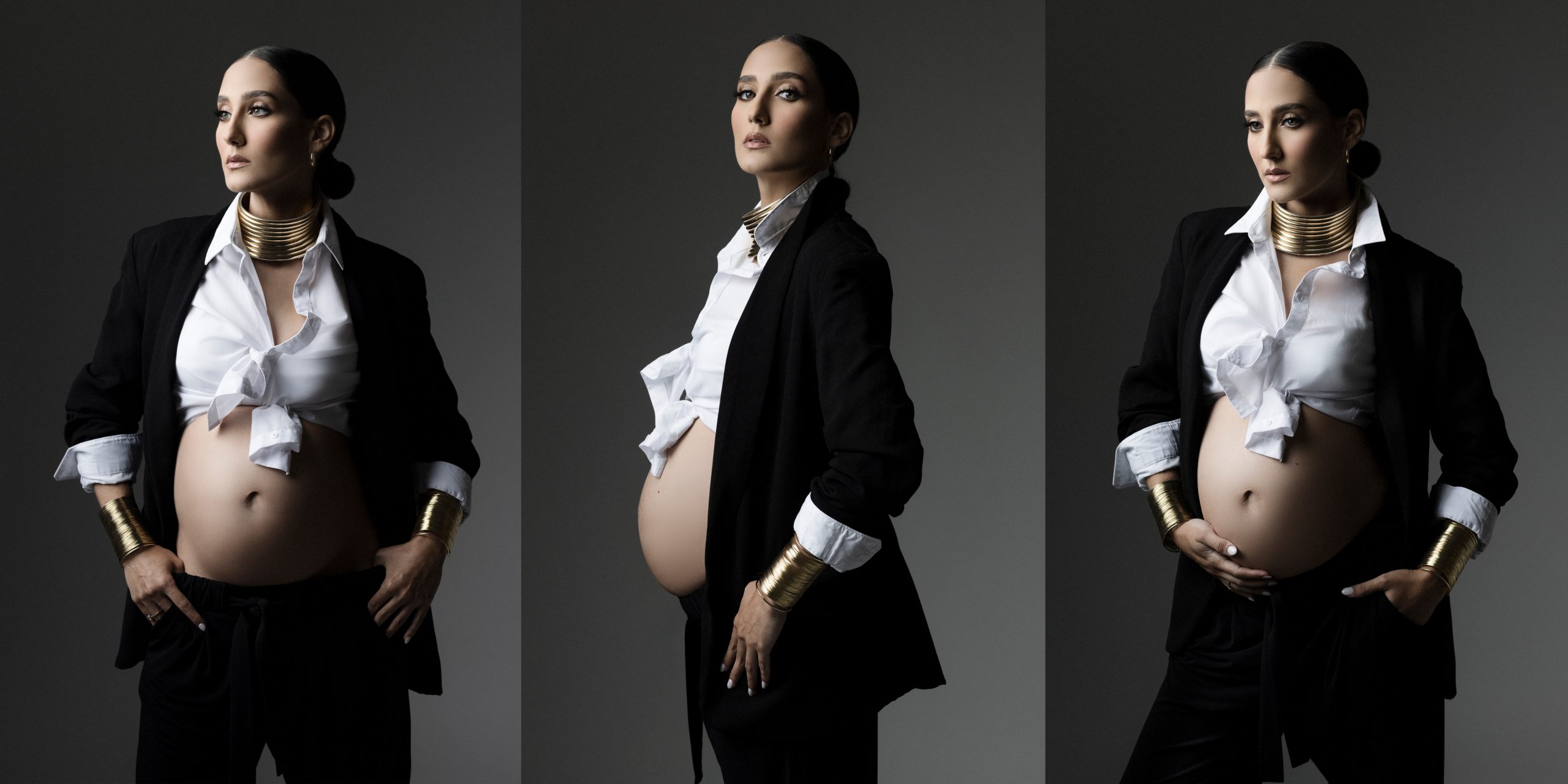 Pregnant women with black jacket